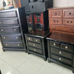 Ashley furniture Black stand chest drawers and 2 nightstand matching set