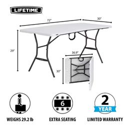 6ft Lifetime Folding Table (white)