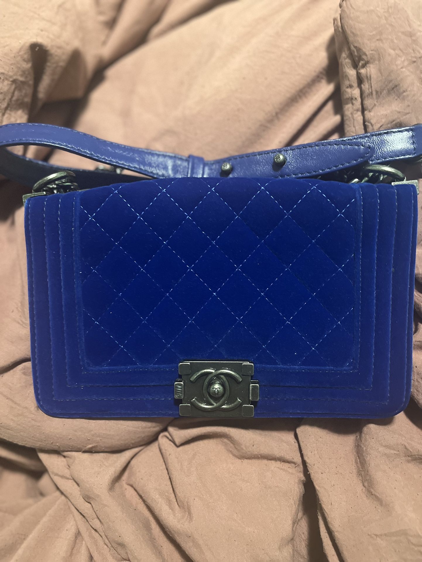 Chanel blue Velvet Bag Medium Size
