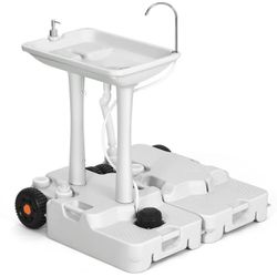 Camping 30L Portable Sink Hand Washing Station with Rolling Wheels, Hand Washing Station
