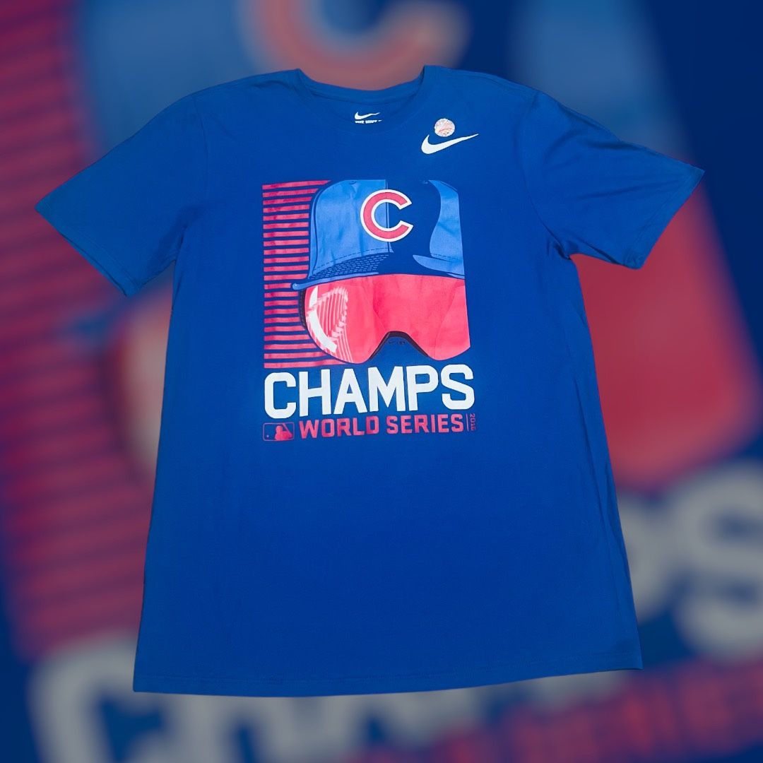 Chicago Cubs Baseball 2016 World Series Champs Blue Nike TEE Size Medium NWOT