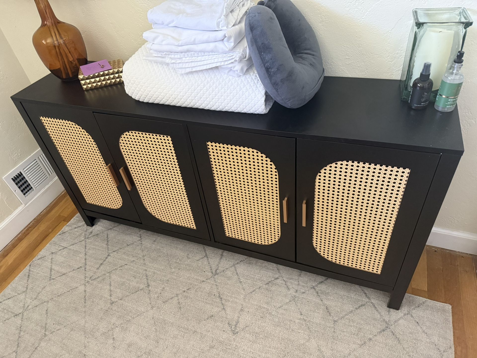 Black and Rattan Credenza/Buffet/Sideboard