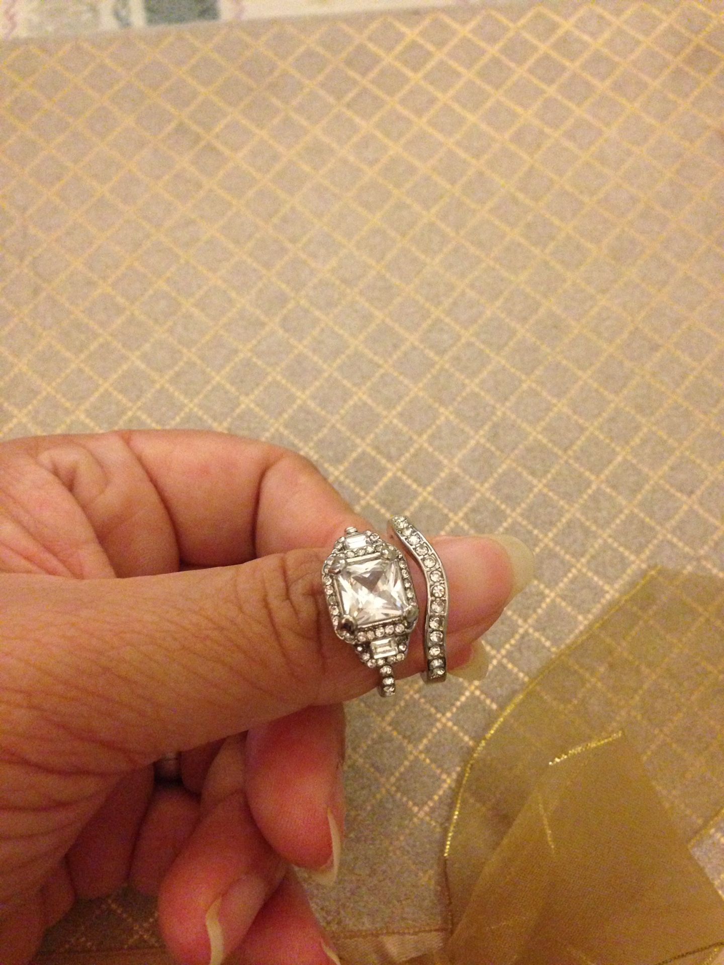 Princess cut cz diamond silver plated wedding ring set size 8