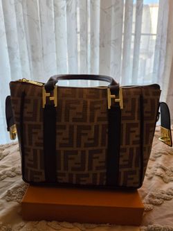 INSPIRED Brown Monogram Boston Satchel with Wide Shoulder Strap