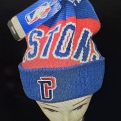 New Era NBA Detroit Pistons Boys Youth Cuffed Knit Ski Hat Pom Poms