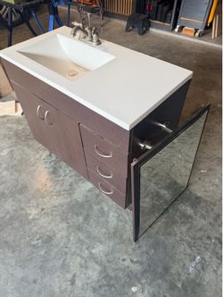 3 Drawer - Dark Brown Vanity. Includes Sink Faucet & Mirror $150