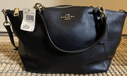Brand New SMALL KELSEY SATCHEL IN METALLIC NAVY PEBBLE LEATHER (COACH F56127)