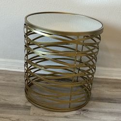 Gold Swirled Metal Mirror Top Accent Side Table
