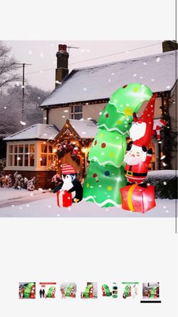 Brand new in box! 7 ft Inflatable Christmas Tree Outdoor Decoration Blow up Tree with Santa Gnomes Snowmen Gift Boxes Yard Decorations Build-in LED Li
