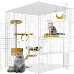 Large Cat Cage,Cat Cage Enclosure Indoor DIY Cat Playpen Detachable Metal Wire Kennels Crate Large Exercise Place Ideal, for 1-4 Cats,Ferret, Chinchil
