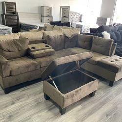 BLACK ,BROWN OR GRAY SECTIONAL WITH STORAGE 