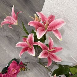 Elegant Artificial Lily & Orchid Arrangement – With Vase