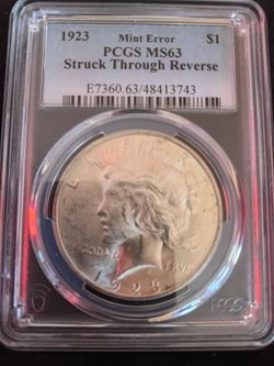 1923 Peace Dollar PCGS MS63 Mint Error