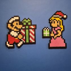 Mario & Peach Perler Beads Ornaments 