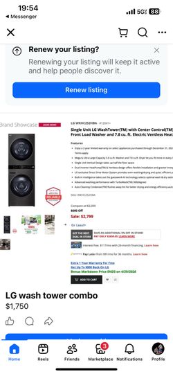 LG Single Unit WashTower Washer/Dryer