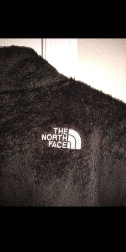 North Face brand women size large black zip up jacket coat fleece fur-like