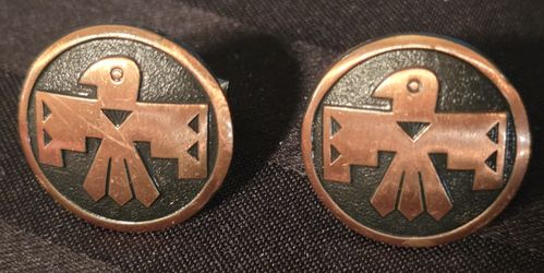 Vtg. Southwestern  Copper Looking Cuff Link Set Thunderbird Cufflinks Patent #(contact info removed)