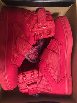 Red designer high tops