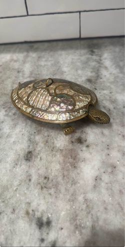 Vintage 1960s/70s Large Mexican Brass & Abalone Turtle Trinket Box