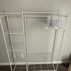 Freestanding Clothing Rack w/ Shelves – White Meta