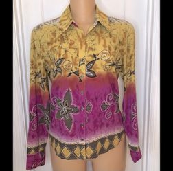 Ninety Women Pink/Yellow Floral/Geometric  Blouse