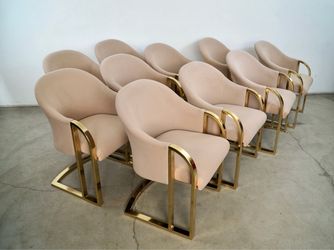 Set Of 10 Midcentury Modern Brass Dining Arm Chairs