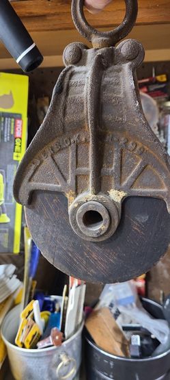 Vintage Myers O.K. H 298-299 Cast Iron and Wood Pulley

