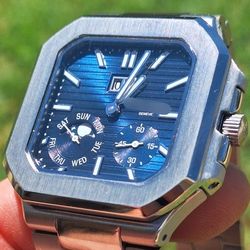 Mens Watch Perpetual Calendar 42mm Square Case Blue Dial