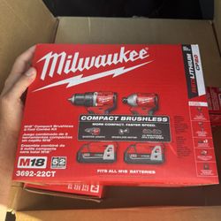 🚩🚩 Milwaukee M18 Compact Brushless 2-Tool Combo Kit – 3692-22CT 🚩🚩 🔴 Brand New – Sealed in Box 💰 $220 🧰 Includes: 	•	Compact Drill 	•	Impact Dr