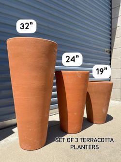 Set Of 3 Terracotta Planters &165full Set (13” Wide And 13.5” W All Of Them )