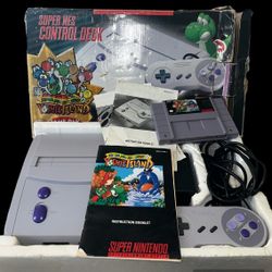 SUPER NINTENDO SNES JR SUPER MARIO WORLD 2 YOSHI'S ISLAND BUNDLE CONSOLE IN DAMAGE BOX