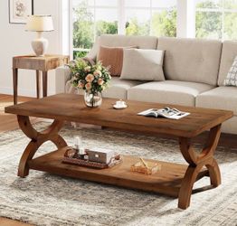 new assembled Solid Wood Coffee Tables for Living Room, Farmhouse Rectangle Wood Center Tea Table with Storage Shelf