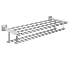 Bathroom Double Bar Wall-Mounted Towel Rack in Brushed Nickel, Rust Resistant & Durable Stainless Steel Bath Organizer