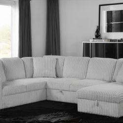 Gray Sofa Sectional w/ Pull- Out Sleeper & Storage Chaise 