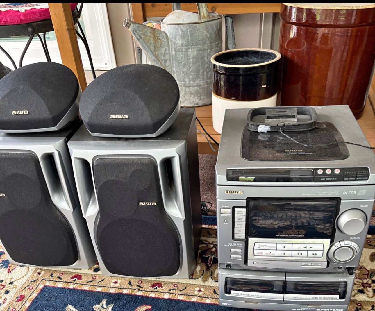 Aiwa CX-NA508 digital audio system 3 disc Am Fm dual cassette with 2 speakers