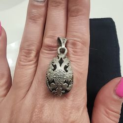 Vintage Silver Cut Out Russian Imperial Egg Pendant with The Coat of Arms and Cross