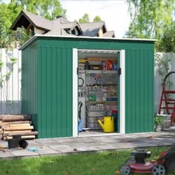 9.1 ft. W x 4.3 ft. D Outdoor Storage Shed, Metal Garden Tool Sheds with Sliding Door and Vents, Green