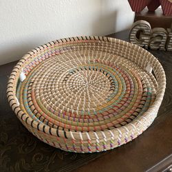 Round Colorful Sturdy Wicker Serving Tray New