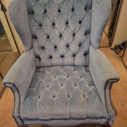 Vintage Velvet Blue Accent Chair 