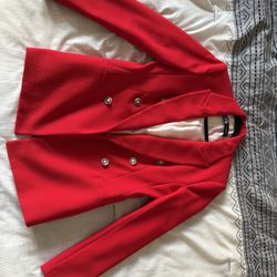 Red Zara Blazer Corporate Outfit Work Jacket
