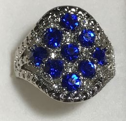 White & blue sapphire silver ring size 9