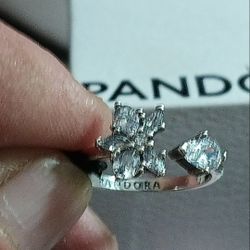 Pandora Authentic Brand New Sterling Silver Herbarium Cluster Open Ring Size 7