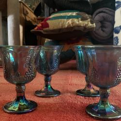 4 Vintage Carnival Glass Cups 