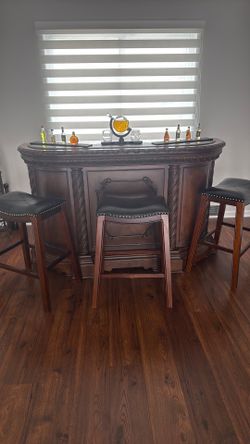 Luxury wood bar with stools