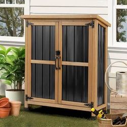 New PetsCosset Weatherproof Outdoor Storage Cabinet with Lockable Doors, Wooden Metal Garden Storage