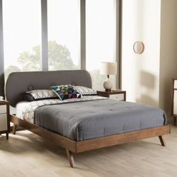 Queen sized Mid-century Modern Platform Bed Frame and headboard