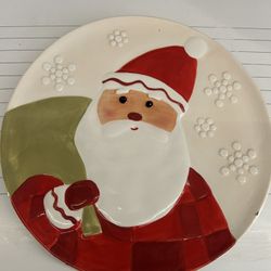 Vntg. Hallmark Santa Cookie Platter Christmas 3D Snowflake Ceramic 10.5 Plate