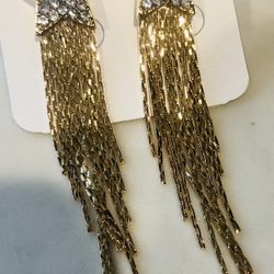 gold plated long chain Star pave Crystal Bling dangle statement earrings