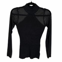 Black Mesh Mock Neck Long Sleeve Top