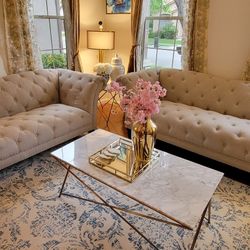 Chesterfield Tufted Beige Couch Sofa 
